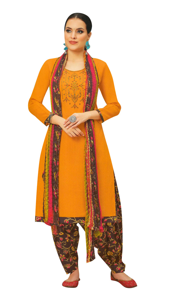 ladyline Casual Womens Cotton Self Printed Embroidered Salwar Kameez Suit,Chiffon Dupatta (CPESK HBAN600)