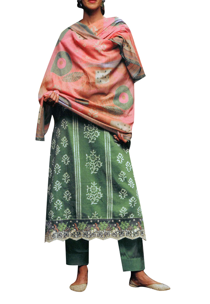 Ladyline Formal Batik Print & Cutwork Embroidery Cotton Salwar Kameez Suit with Pants & Cotton Dupatta 