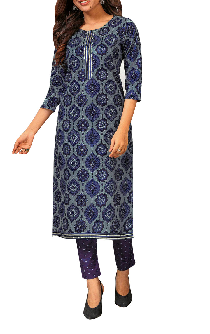 Ladyline Casual Ethnic Printed Cotton Kurta with Pants set for Women Kurti (CPKP DTQU690)