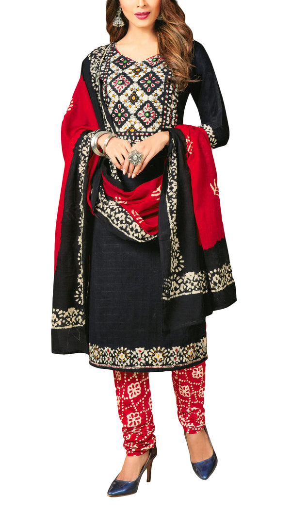 Cotton Traditional Batik Printed with Kantha Handwork Salwar Kameez Suit Womens