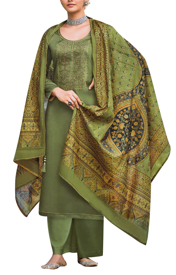 Ladyline Cotton Silk Plain Embroidered Sawar Kameez Suit Palazzo Pants Womens Dress