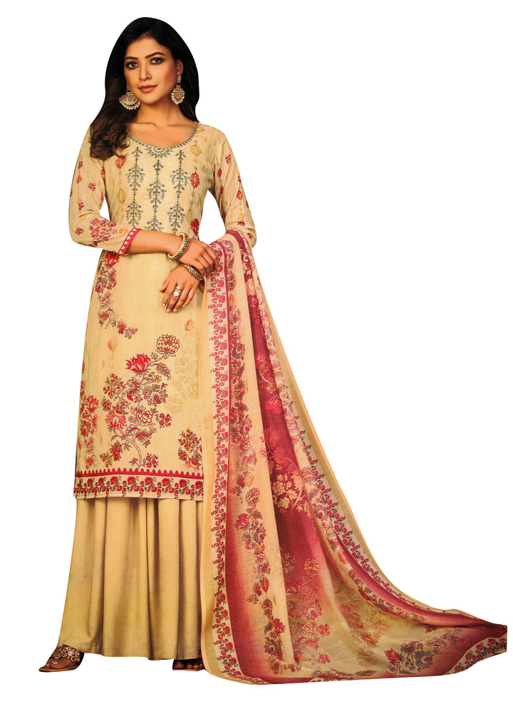 Ladyline Cotton Printed Embroidered Salwar Kameez Suit with Baggy Palazzo Pants