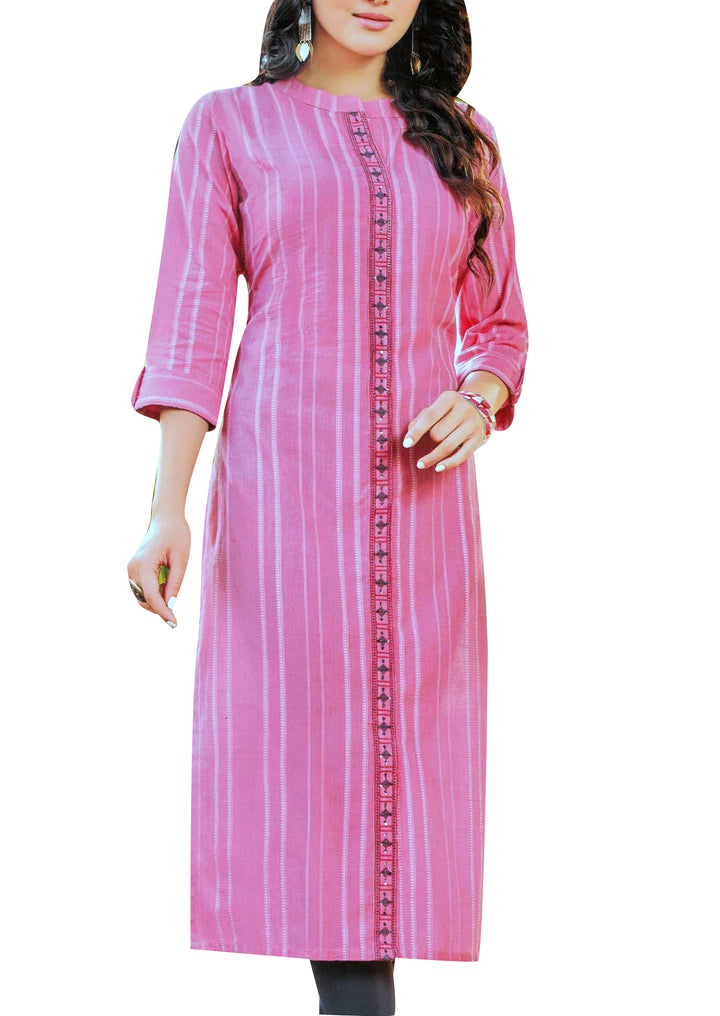 Ladyline Cool Handloom Embroidery Cotton Kurti Tunic for Womens with Front Cut Rollup Sleeves (CEK MIPRI920)