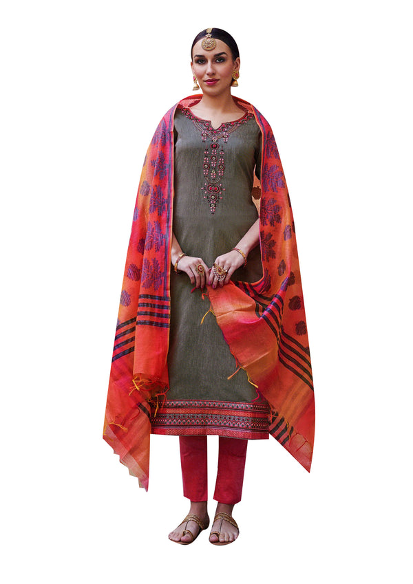 LADYLINE Formal Long Salwar Kameez Silk Embroidered with Banarasi silk Dupatta