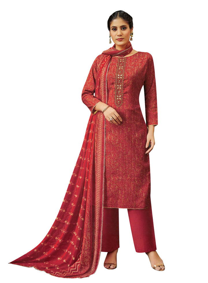 Ladyline Casual Printed Embroidered Salwar Kameez Suit with Palazzo,Chiffon Dupatta (HMAR780)