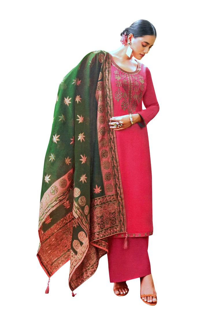 Ladyline Formal Plain Cotton Silk Embroidered Salwar Kameez for Women | Heavy Jacquard Weaving Dupatta | Pants