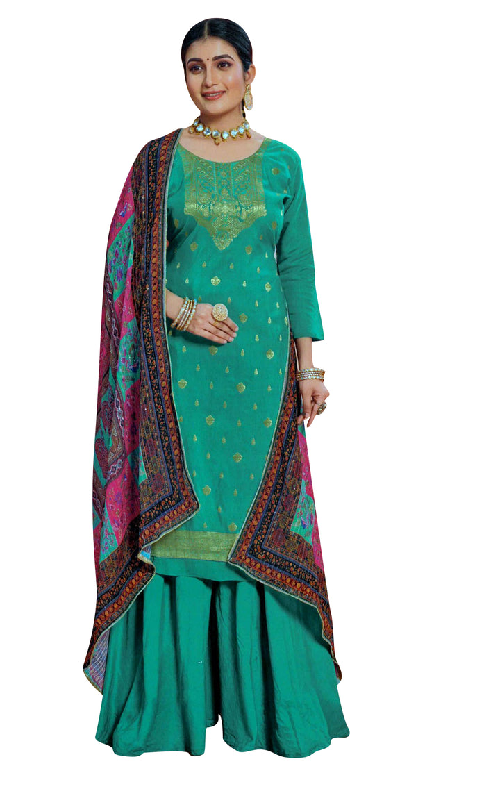 Ladyline Designer Partywear Jacquard Silk Salwar Kameez | Chinon Silk Dupatta
