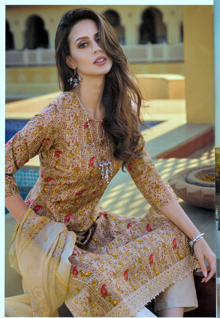 ladyline Rich Cotton Printed Womens Salwar Kameez Suit with Cutwork Lace Cotton Dupatta