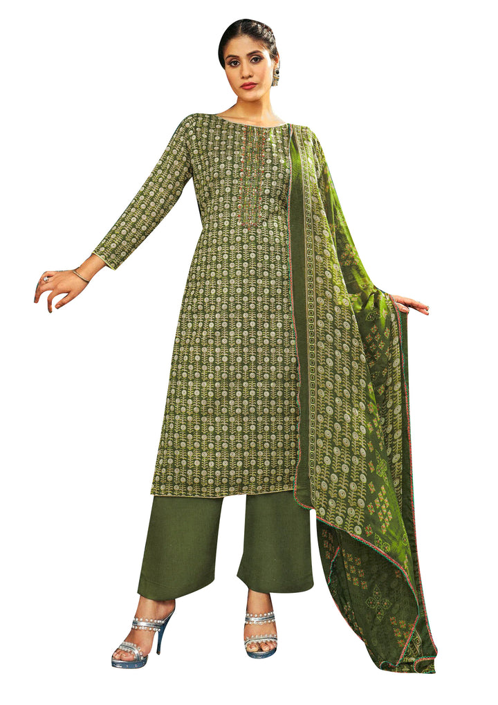 Ladyline Casual Printed Embroidered Salwar Kameez Suit with Palazzo,Chiffon Dupatta (HMAR780)