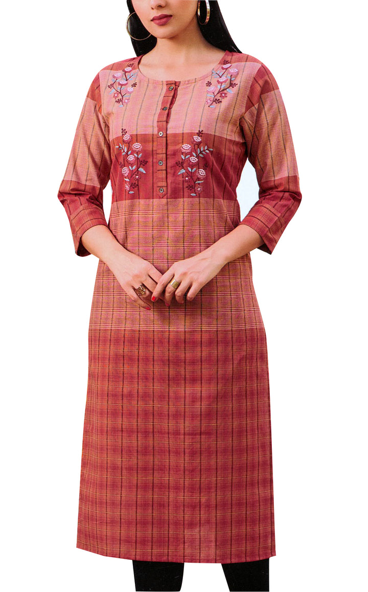 Ladyline Patterned Cotton Embroidered Kurti for Women Kurta Tunic Dress Top