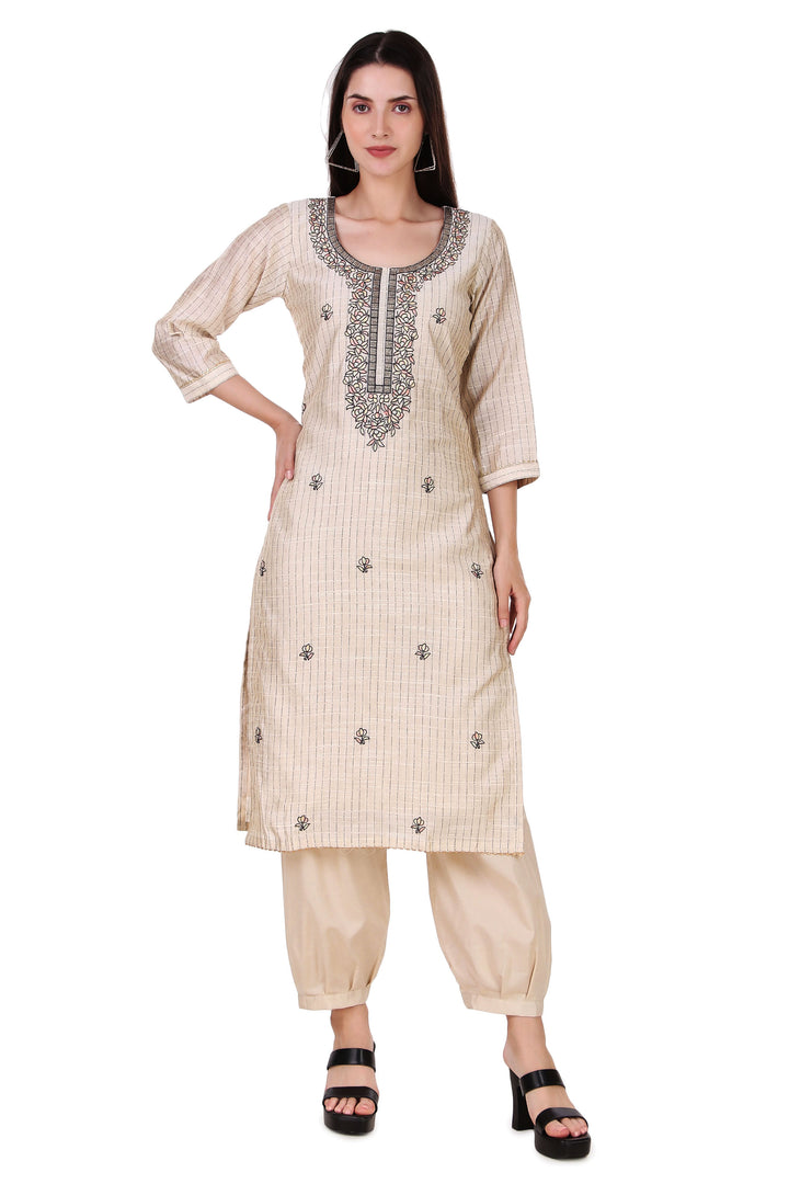 Ladyline Beige Formal Tussar Silk Embroidered Salwar Kameez Suit