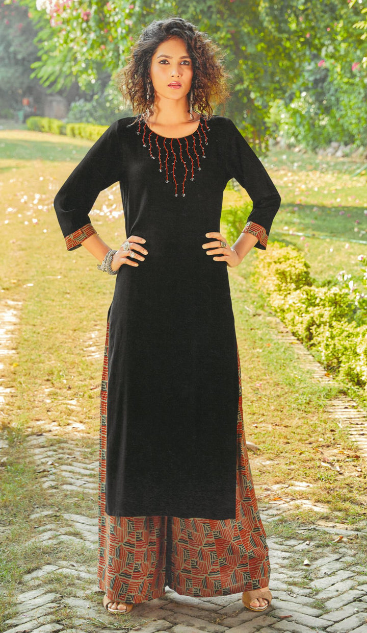 Rayon Plain Handworked Kurti with Palazzo Pants Set Indian Kurti Dress