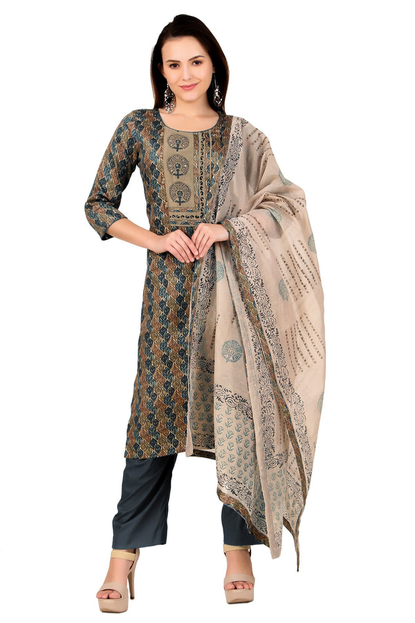  ladyline Readymade Pure Cotton Printed Salwar Kameez with Churidar  Pants (Size_34/ Gold) : Clothing, Shoes & Jewelry