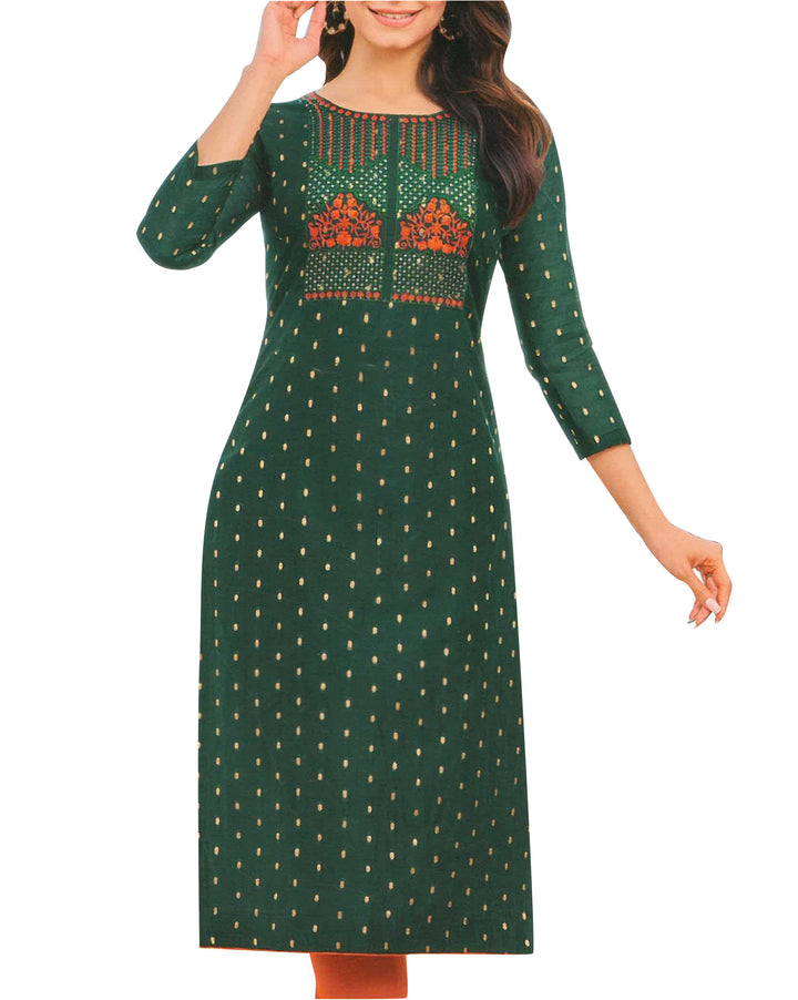 ladyline Jacquard Silk Embroidered Kurti for Women Tunic Top Indian Kurta Dress