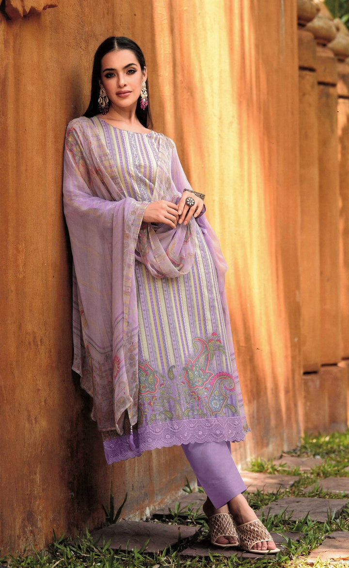 Ladyline Womens Cotton Printed Cutwork Embroidered Salwar Kameez | Chiffon Dupatta
