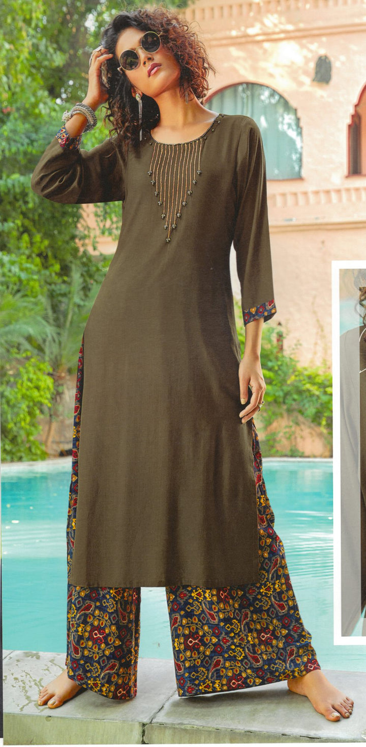 Rayon Plain Handworked Kurti with Palazzo Pants Set Indian Kurti Dress