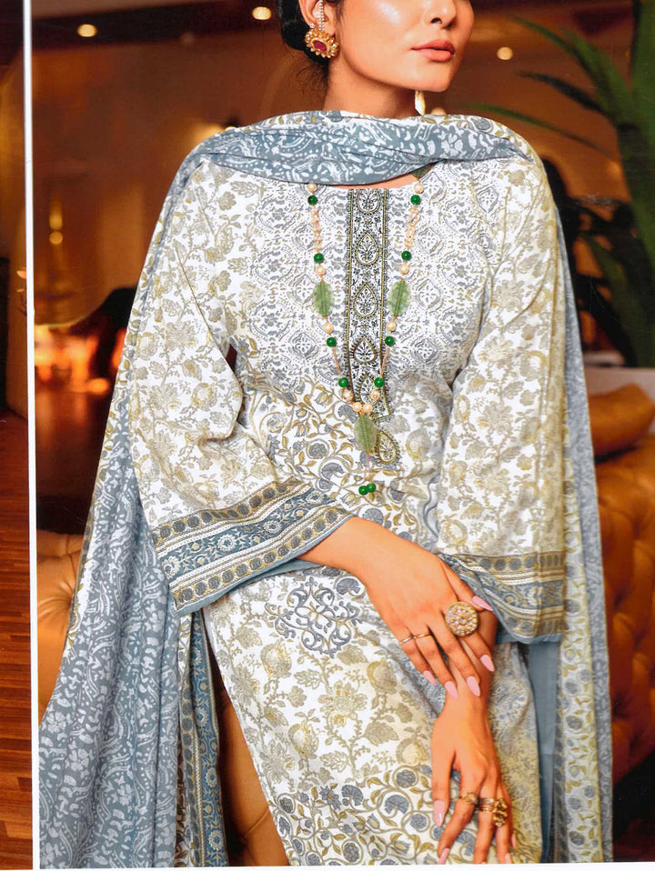 Ladyline White Cambric Cotton Printed Salwar Kameez Suit with Soft Cotton Dupatta (CPESK ZULKA840)