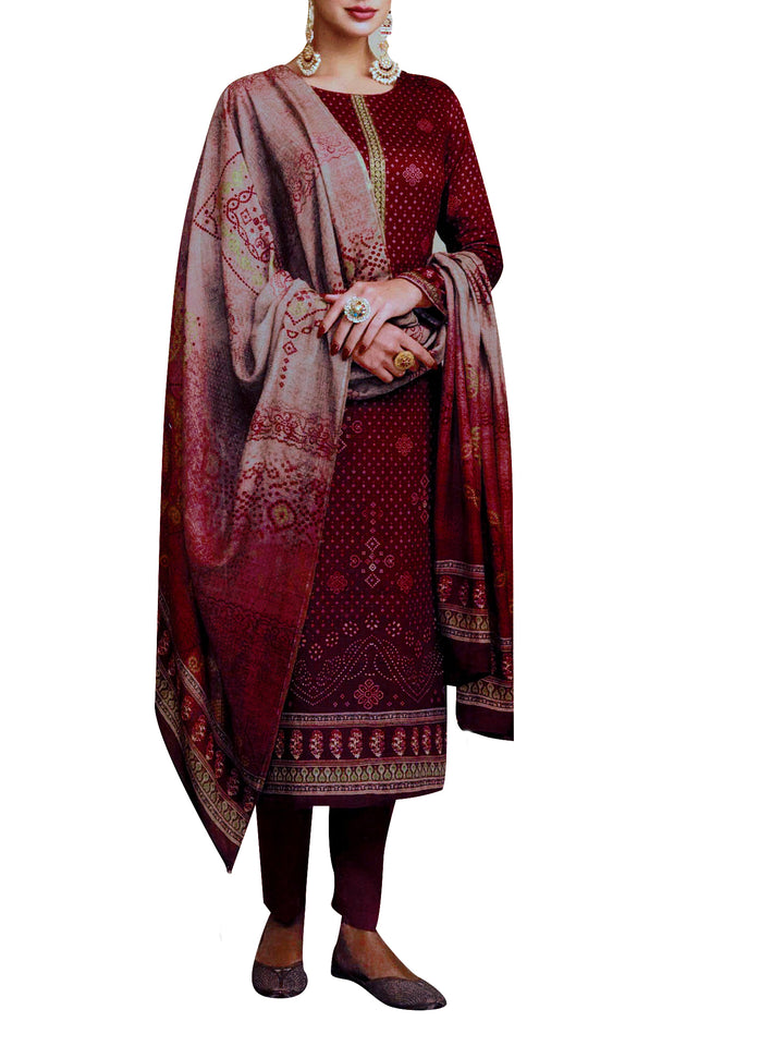 Ladyline Premium Cotton Bandhani Printed Embroidery Salwar Kameez Suit with Silky Cotton Dupatta (KAZA1440)