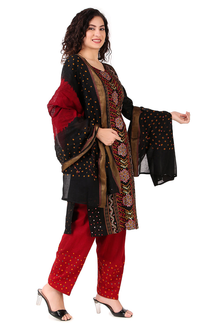 Ladyline Formal Partywear Cotton Tie Dye Bandhani Printed Embroidered Mirror Work Salwar Kameez Suit