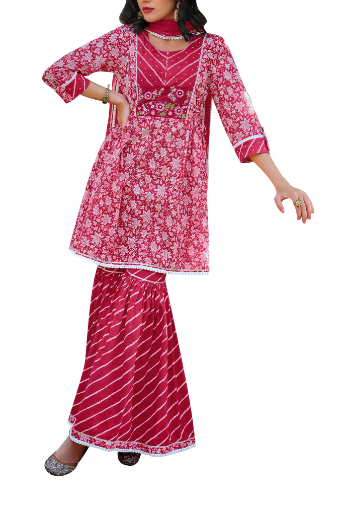 ladyline Ethnic Block Printed Short Tunic with Sharara Pants Salwar Kameez Kurta with Pants Set