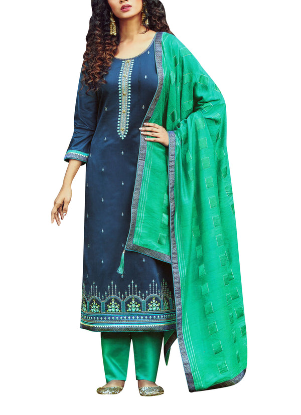 Cotton Rich Embroidered Salwar Kameez Suit with Weaving Dupatta & Pants