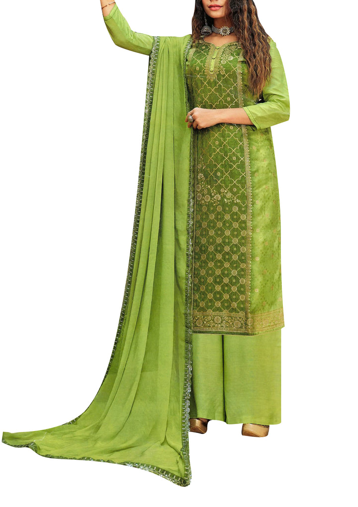 Ladyline Partywear Womens Rusian Silk Jacquard Salwar Kameez Suit Indian Dress