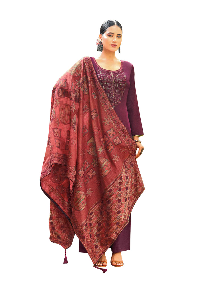 Ladyline Formal Plain Cotton Silk Embroidered Salwar Kameez for Women | Heavy Jacquard Weaving Dupatta | Pants