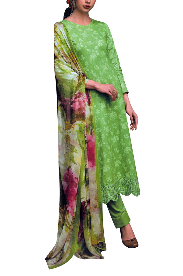 Ladyline Glace Cotton Embroidered Salwar Kameez Suit with Cutwork Straight Pants