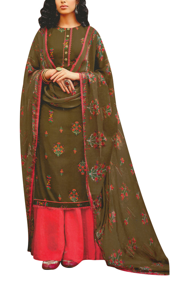 Rayon Printed Salwar Kameez Suit with Palazzo Pants & Chiffon Dupatta