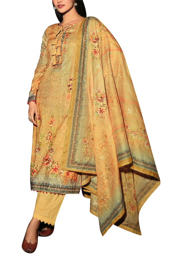 Ladyline Cotton Printed Sequins Work Salwar Kameez suit Cotton Dupatta for Womens