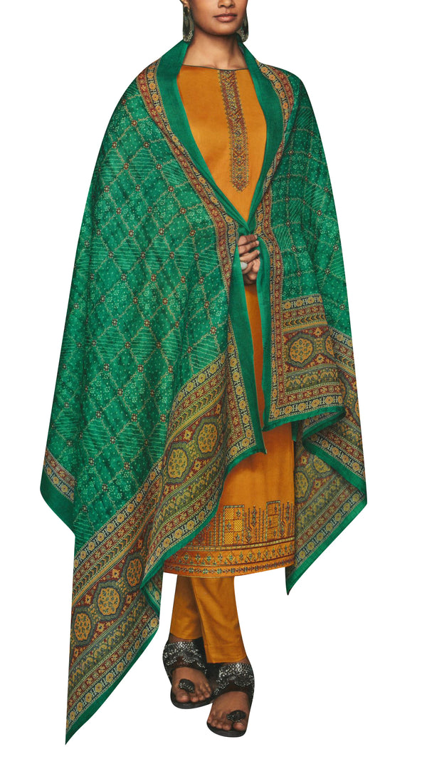 Rich Cotton Elegant Embroidery Salwar Kameez with Ethnic Bandhani Printed Cotton Dupatta