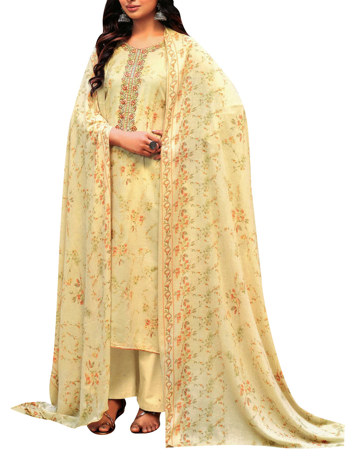 Ladyline Premium Cotton Printed+Embroidered Salwar Kameez Suit with Pants (ZULR840)