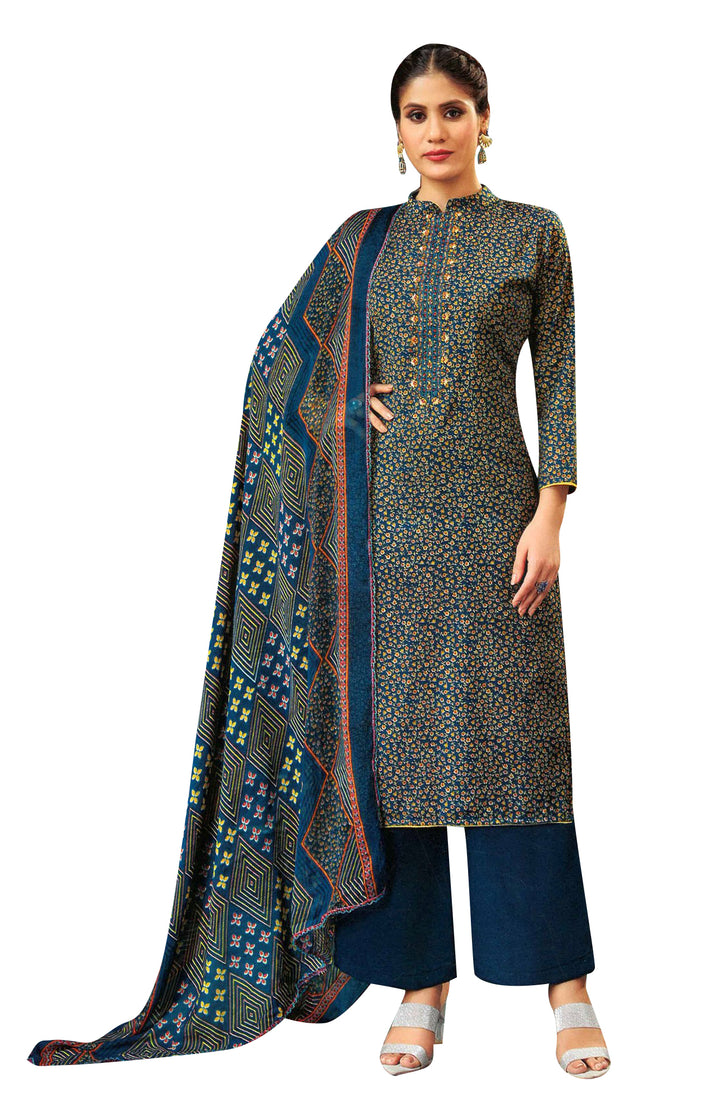 Ladyline Casual Printed Embroidered Salwar Kameez Suit with Palazzo,Chiffon Dupatta (HMAR780)