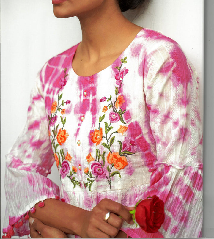 Ladyline Cotton Tie n Dye Embroidered Kurti Tunic for Women