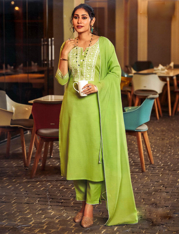 Ladyline Sober Womens Cotton Patterned Embroidered Salwar Kameez Suit (CESK 100RA1350)