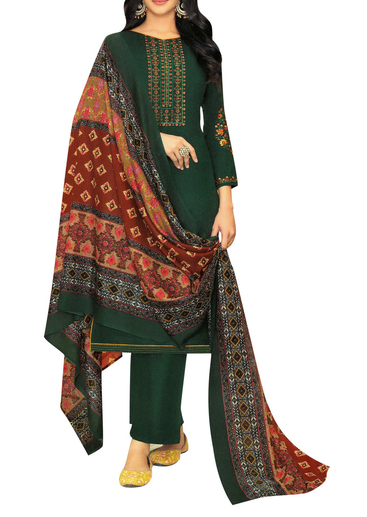 Ladyline Plain Cotton Salwar Kameez Embroidered with Printed Dupatta Palazzo Pants