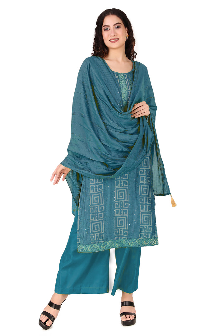Ladyline Partywear Batik Printed Embroidered Silk Salwar Kameez Suit Palazzo Pant