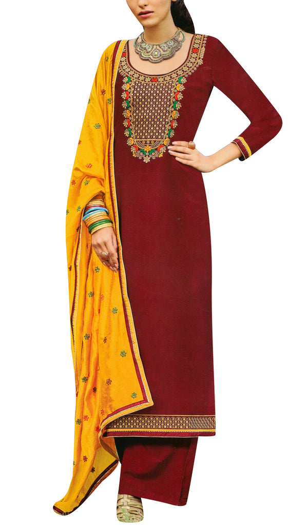Para Silk Embroidered Sequins Salwar Kameez Suit with Palazzo Pant Silk Dupatta
