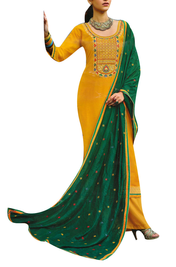 Para Silk Embroidered Sequins Salwar Kameez Suit with Palazzo Pant Silk Dupatta