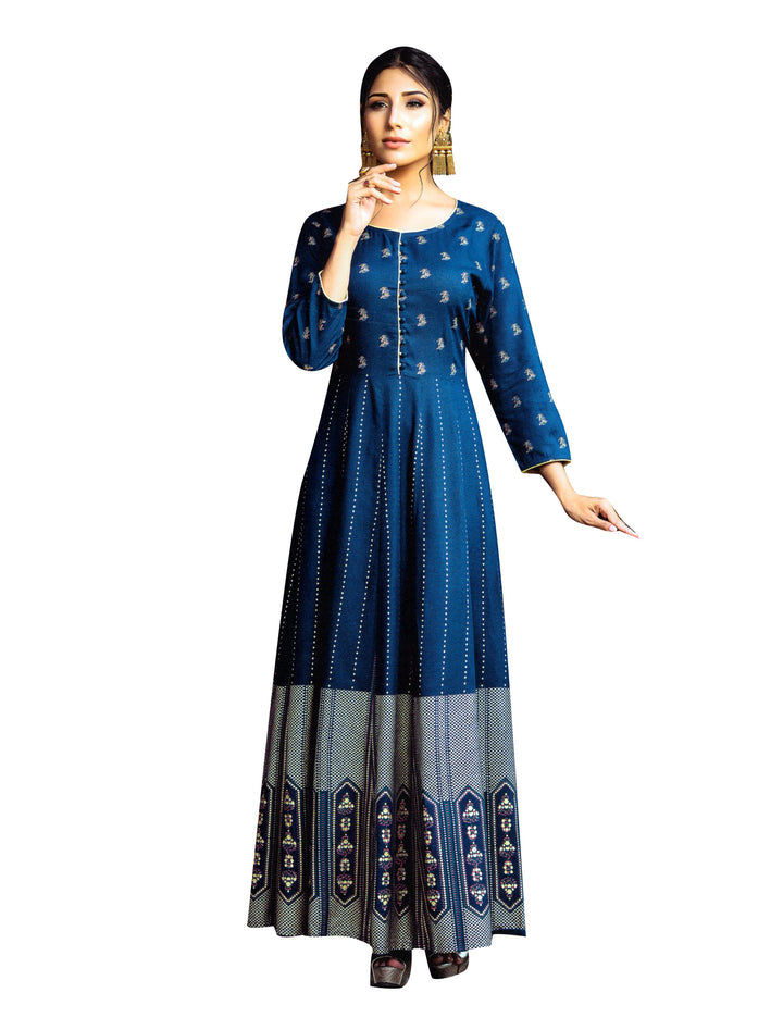 Ladyline Anarkali Rayon Printed Floor Length Kurti for Women Kurta Tunic Indian Dress