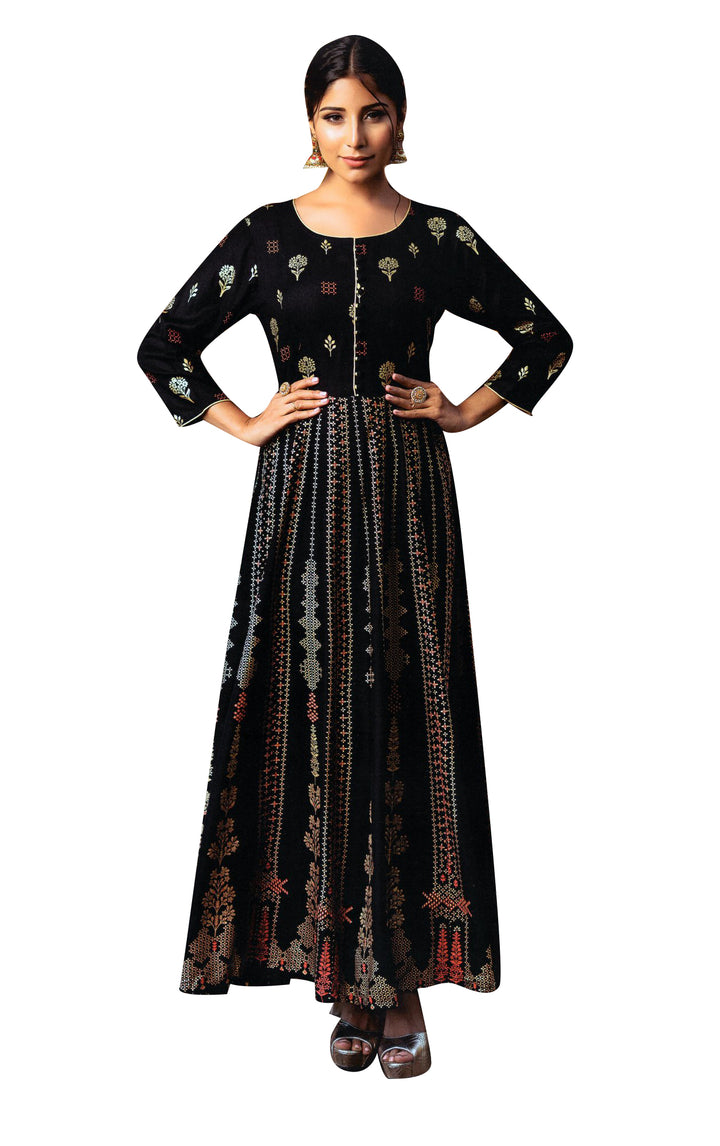 Ladyline Anarkali Rayon Printed Floor Length Kurti for Women Kurta Tunic Indian Dress