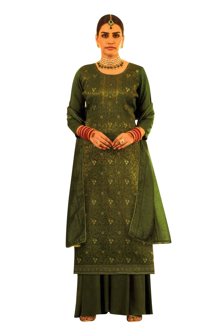 Ladylin Party Wear Brocade Silk Salwar Kameez Suit with Silk Embroidered Dupatta | Full Palazzo Pants