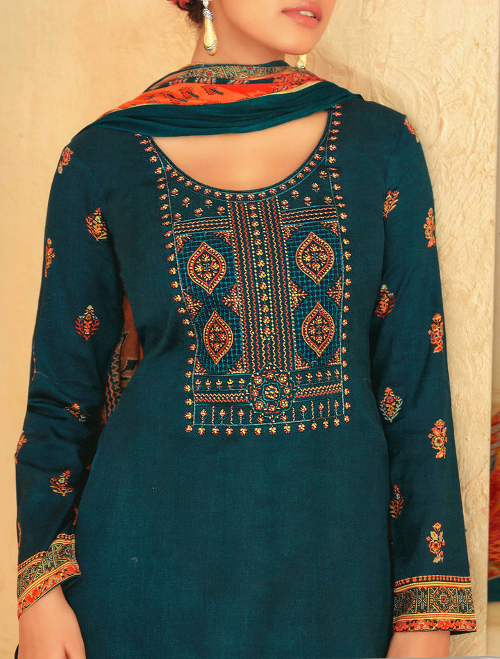 Ladyline Cotton Print Embroidered Salwar Kameez Suit with Cotton Printed Dupatta (CPESK SQUR1030)
