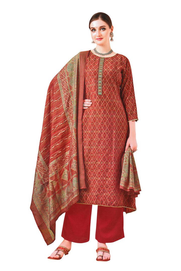 Ladyline Womens Modal Silk Salwar Kameez with Foil Print Embroidered | Silk Printed Dupatta