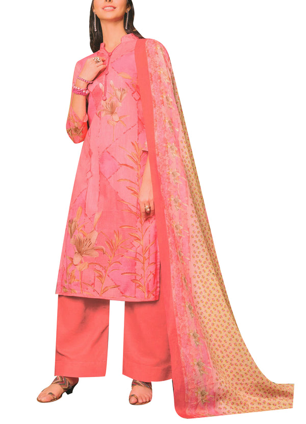 Ladyline Casual Printed Cotton Salwar Kameez Suit with Pants & Cotton Dupatta