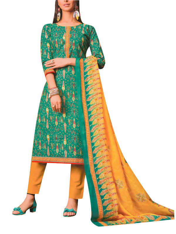Ladyline Casual Printed Cotton Salwar Kameez Suit with Pants & Cotton Dupatta