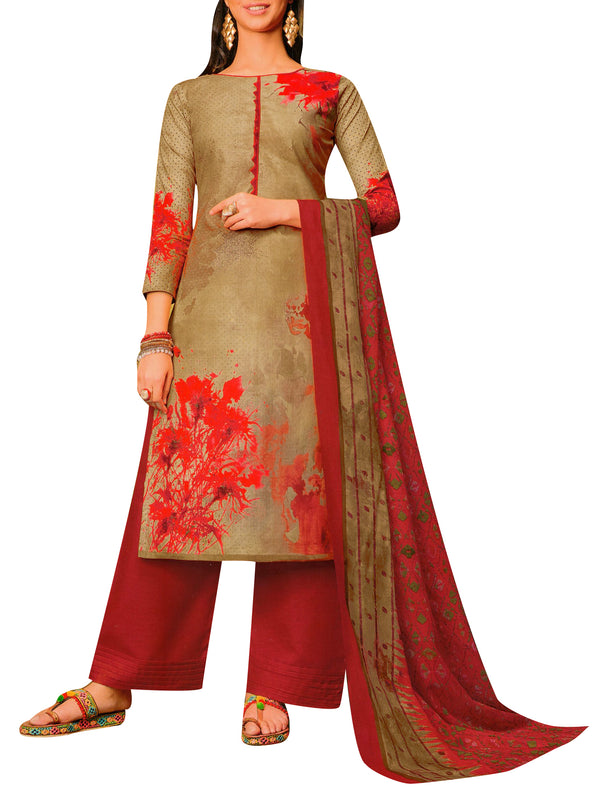 Ladyline Casual Printed Cotton Salwar Kameez Suit with Pants & Cotton Dupatta