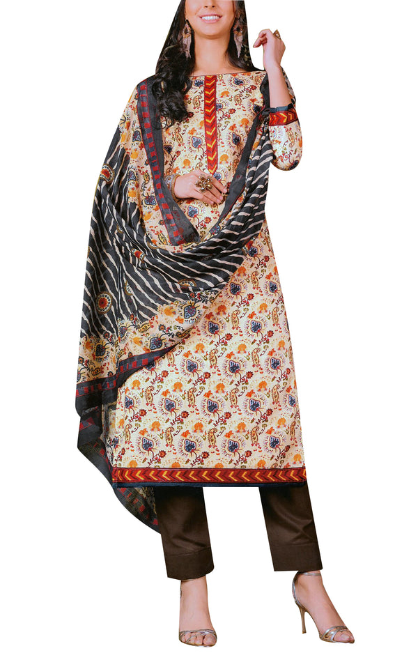 Ladyline Casual Printed Cotton Salwar Kameez Suit with Pants & Cotton Dupatta