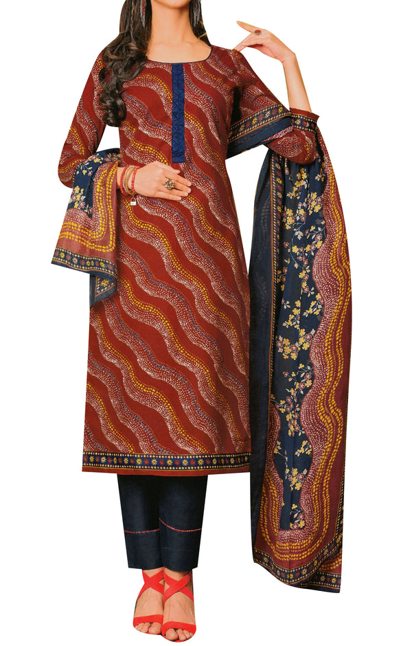 Ladyline Casual Printed Cotton Salwar Kameez Suit with Pants & Cotton Dupatta