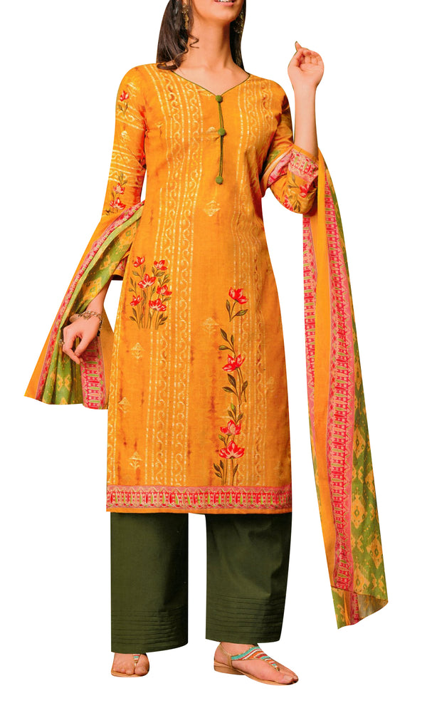 Ladyline Casual Printed Cotton Salwar Kameez Suit with Pants & Cotton Dupatta